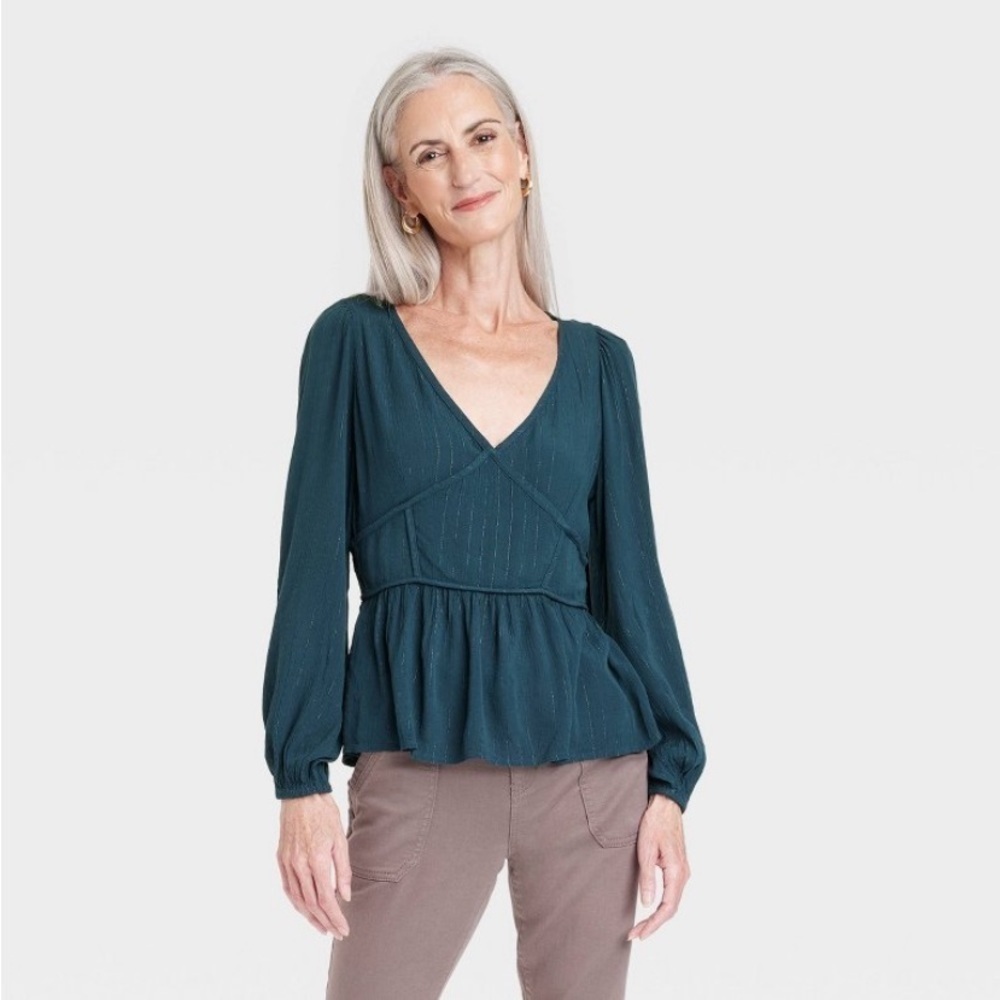 Women's Long Sleeve Embroidered Blouse -
Knox Rose™ Teal Blue